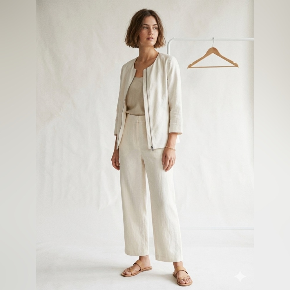Eileen Fisher Ramie & Silk Blend Zip Jacket – Bone – Size M